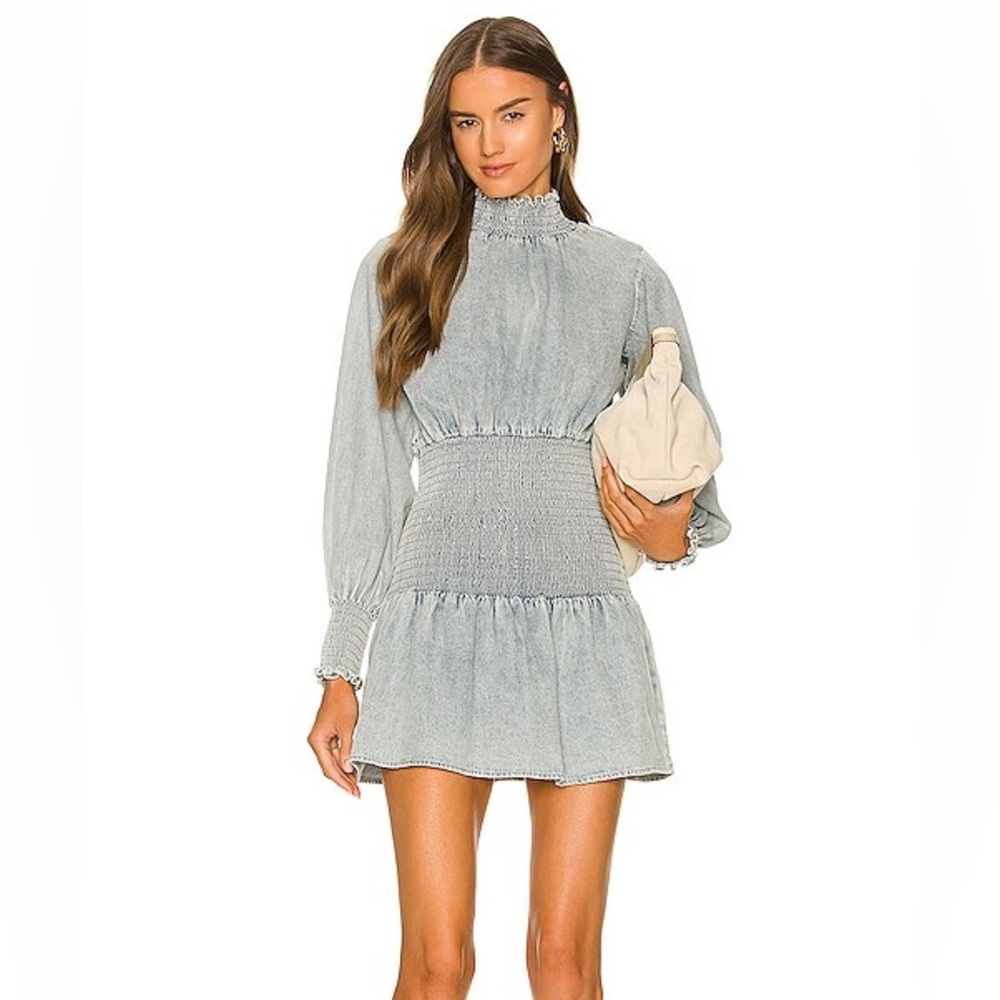 Something Navy Smocked Denim Mini Dress in Light Blue